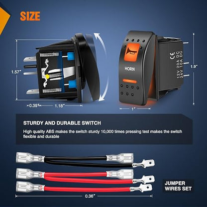 Nilight Interruptor Bocina UTV 5 Pines SPST | Momentáneo On Off, Retroiluminado Naranja, 12V 24V, Compatible Polaris RZR