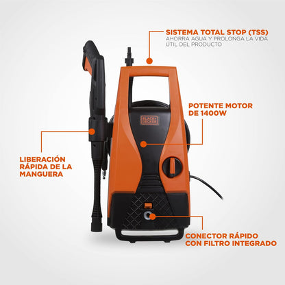 BLACK+DECKER Hidrolavadora de Alta Presión, 1400W, 1512PSI, PW1450TD