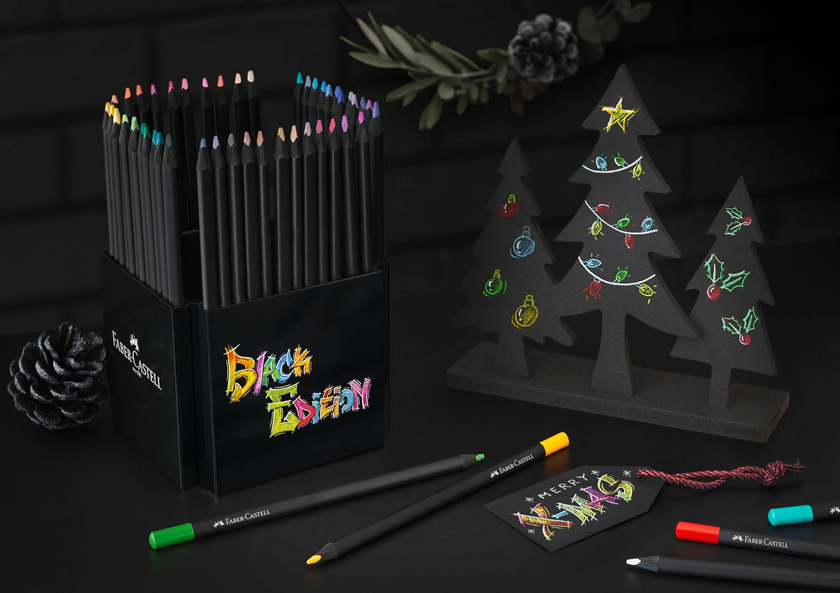 Faber-Castell Colores Supersoft Black Edition con 50 Diferentes Colores, cuenta con una mina supersuave y con una pigmentación fuerte resaltando tonos intensos sobre cualquier tipo de papel