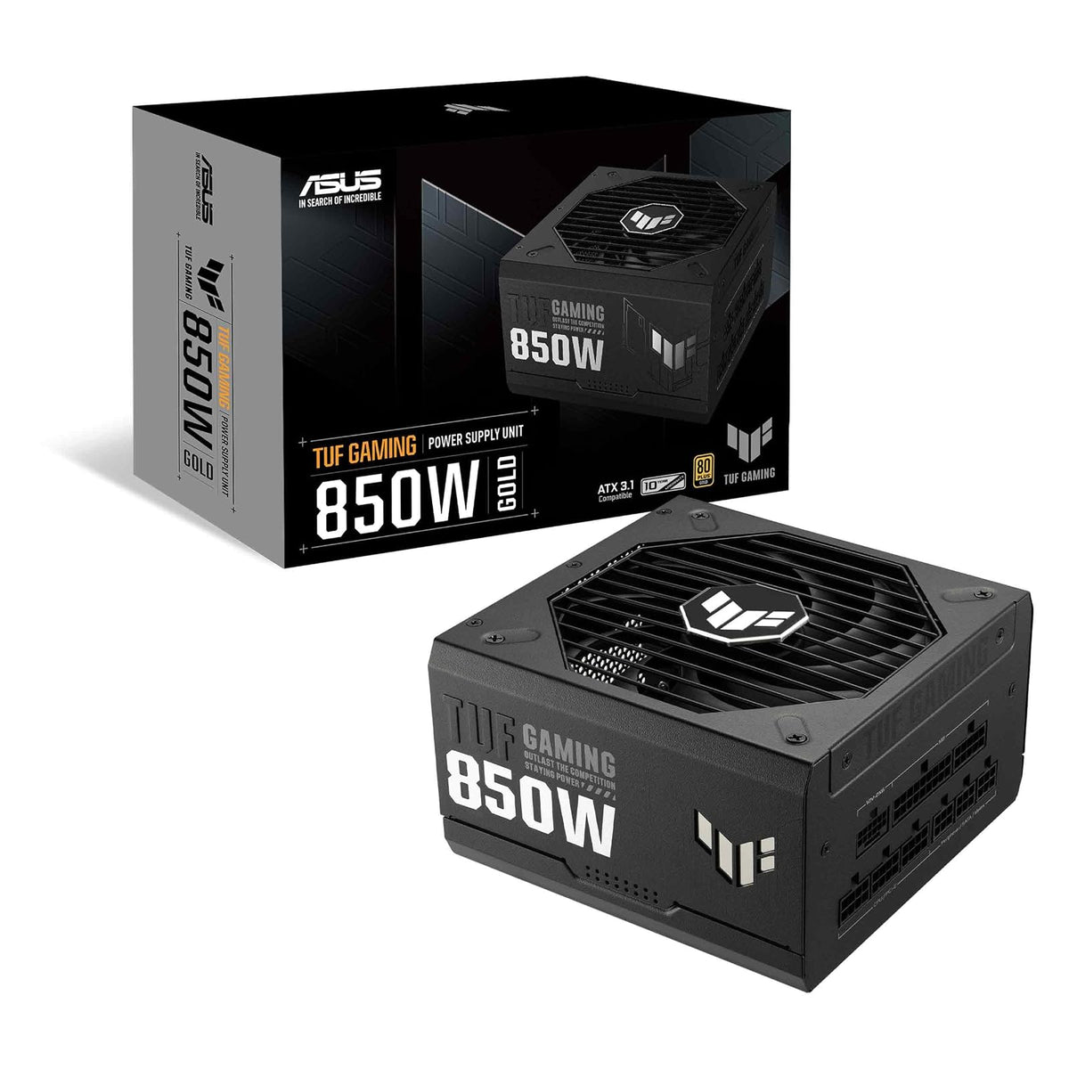 ASUS TUF Gaming 850G Fuente de Poder 80 Plus Gold Modular para PC Gamer | 850W 80 PLUS Gold, ATX 3.0, cable PCIe 5.0 16-pin 600W, totalmente modular, ventilador 135mm 0dB, componentes militares