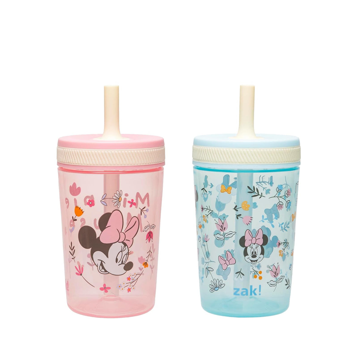 Zak Designs Kelso Vasos Infantiles con Popote Antiderrames, 15 oz, Paquete de 2 - Disney Minnie Mouse - 15 Ounces - Vasos