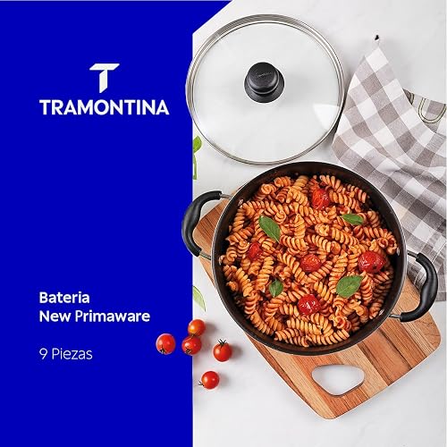 Tramontina Batería Primaware Antiadherente Starflon Max 9 Pz | Gris, con vaporera, aluminio, antiadherente sin PFOA, mangos antitérmicos