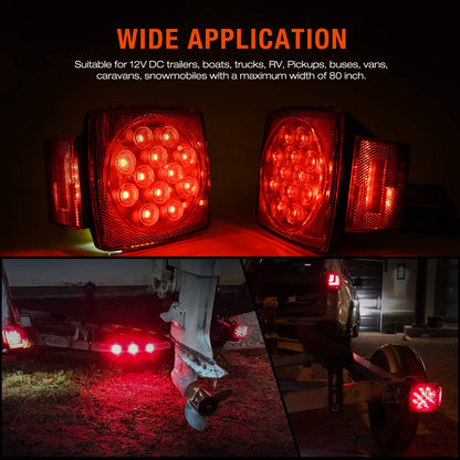 Nilight Luces LED Cuadradas para Remolque 12V IP68 Sumergibles con Funciones Combinadas