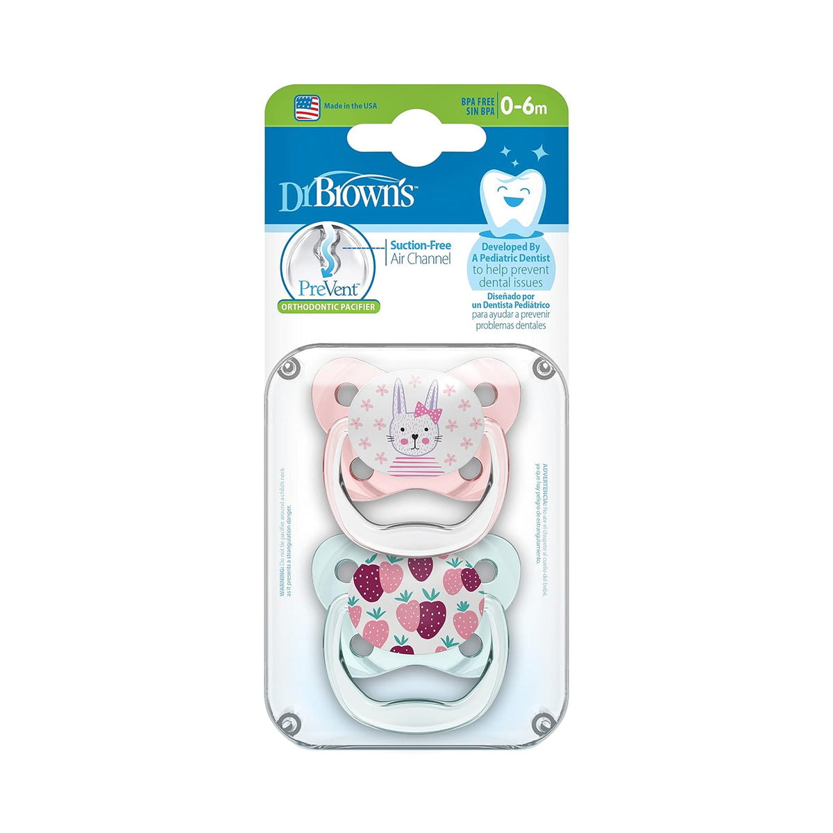 Dr. Brown's PreVent Chupón de contorno, etapa 1 (0 – 6 m), diseño de lunares, color rosa