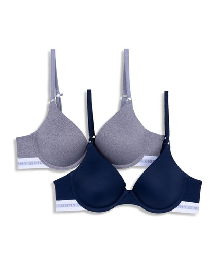 Tommy Hilfiger Brasier Push Up Mujer Paquete de 2 - 34A - Sky Captain - Heather Grey