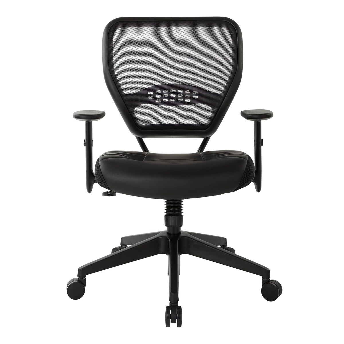 Space Seating Professional AirGrid Asiento de Piel ecológico Negro Acolchado con Respaldo Oscuro, Control de inclinación 2 a 1, Brazos Ajustables y tensión de inclinación con Base de Nailon para