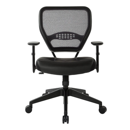Space Seating Professional AirGrid Asiento de Piel ecológico Negro Acolchado con Respaldo Oscuro, Control de inclinación 2 a 1, Brazos Ajustables y tensión de inclinación con Base de Nailon para