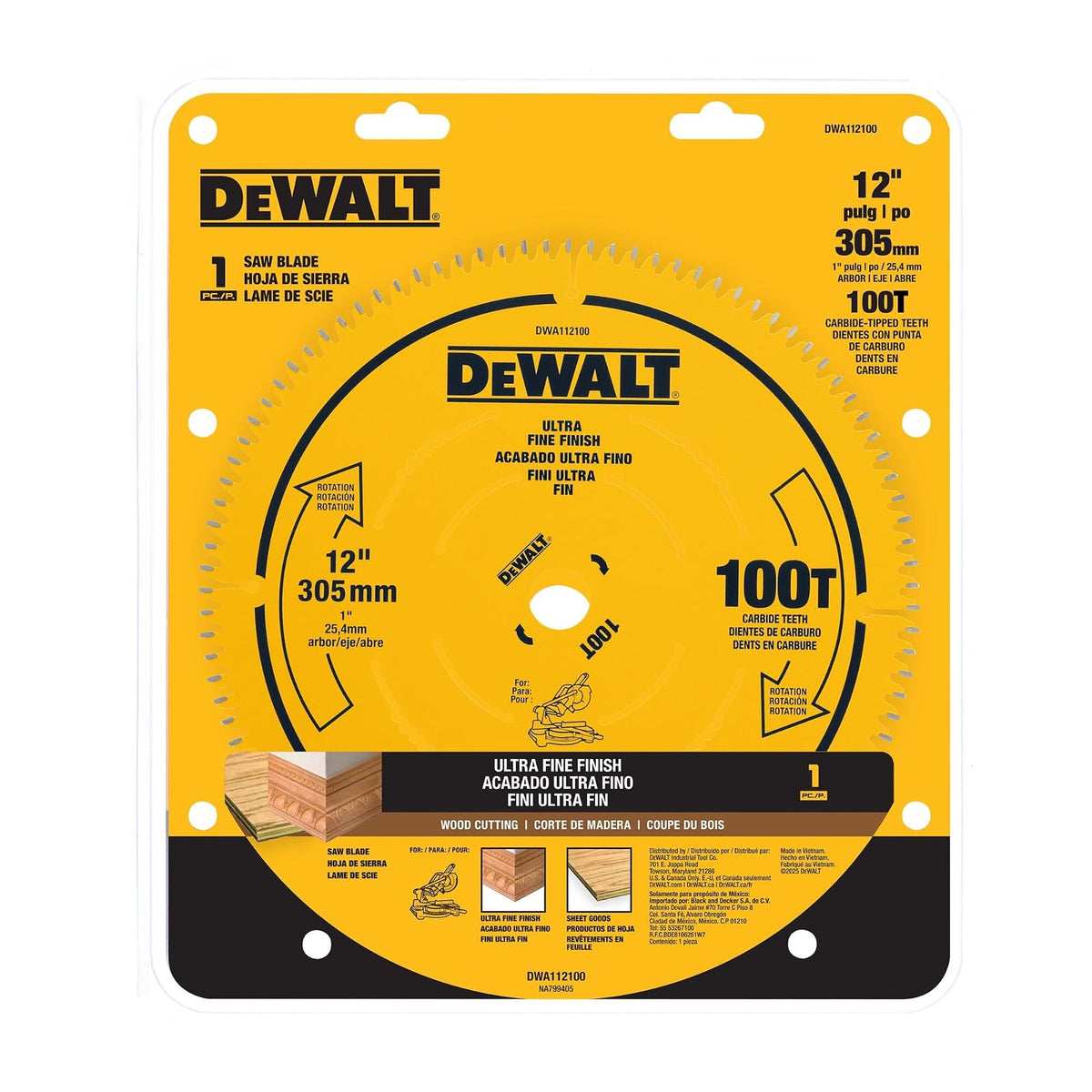 DEWALT Sierra Circular 12" (305mm), 100 Dientes, Madera, DWA112100 | Sierra Circular 12" (305mm), 100D, Herramientas, Acabado Ultra Fino en Madera