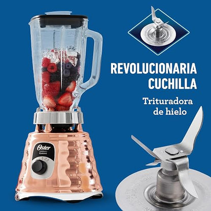 Oster Licuadora Clásica 1000 W con Vaso de Vidrio 1.25 L y 3 Velocidades | Prepara recetas frías y calientes, cuchilla trituradora de hielo, perilla ergonómica y acople metálico, BLST4128-013