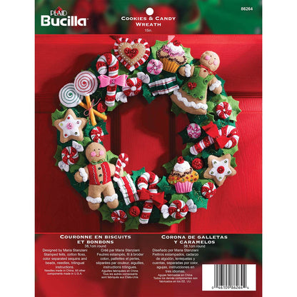 Bucilla Kit de Corona de Apliques de Fieltro, Redondo, 38.5 cm, 86264 Galletas y Dulces