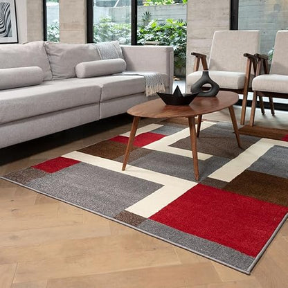 Livingreen Tapete para Sala de la colección Tenerife Color Gris/Rojo Perfecto para Sala, Comedor o recámara con Tejido Mediano y Medidas de 160 x 225 cm (Gris/Rojo)