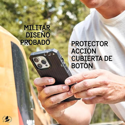 Pelican Shield Estuche para iPhone 16 Pro MAX [Compatible con MagSafe] Estuche Resistente para teléfono con Militar de 21" - Funda Resistente para teléfono con Funda con Clip para cinturón - Carbono