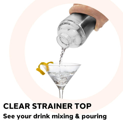 Oggi Groove - Coctelera aislada de acero inoxidable, de doble pared aislada al aspiradora, de 16 onzas, tapa Tritan tiene colador integrado, mezclador de cóctel ideal, coctelera Martini, coctelera Margarita, acero inoxidable