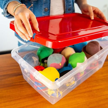 Guateplast Contenedor de Almacenamiento 13 Qt 12 L Rojo | Juego de 3, tapas de colores, transparente, polipropileno virgen, apilable