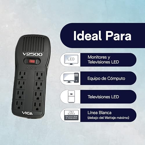 VICA V2500 Regulador Electrónico de Voltaje 2500 VA / 1500 W con 8 Tomas reguladas, supresor de Picos y Puertos RJ11 y RJ45 | Empotrable y Certificado Nom