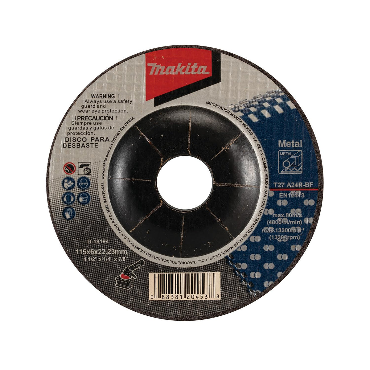Makita Discos Abrasivos para Desbaste de Metal 4-1/2", Cubeta con 20 Piezas