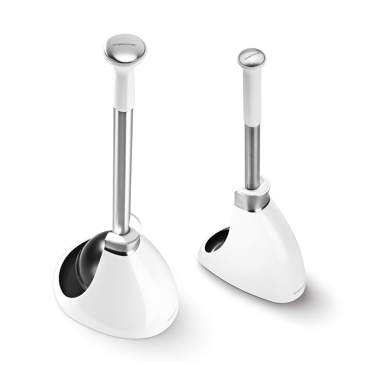 simplehuman - Juego de émbolo de Inodoro y escobillas de Inodoro con Soporte, Cubiertas magnéticas sin Goteo, Cabezal de Cepillo para Polvo Creciente y Brida de émbolo de Inodoro Moderno
