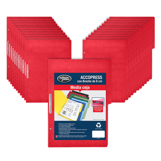 Wilson Jones/Carpeta Accopress Folder con Broche de 8 cm. 300 Hojas. Rojo 140 pzas. Oficio. P4568