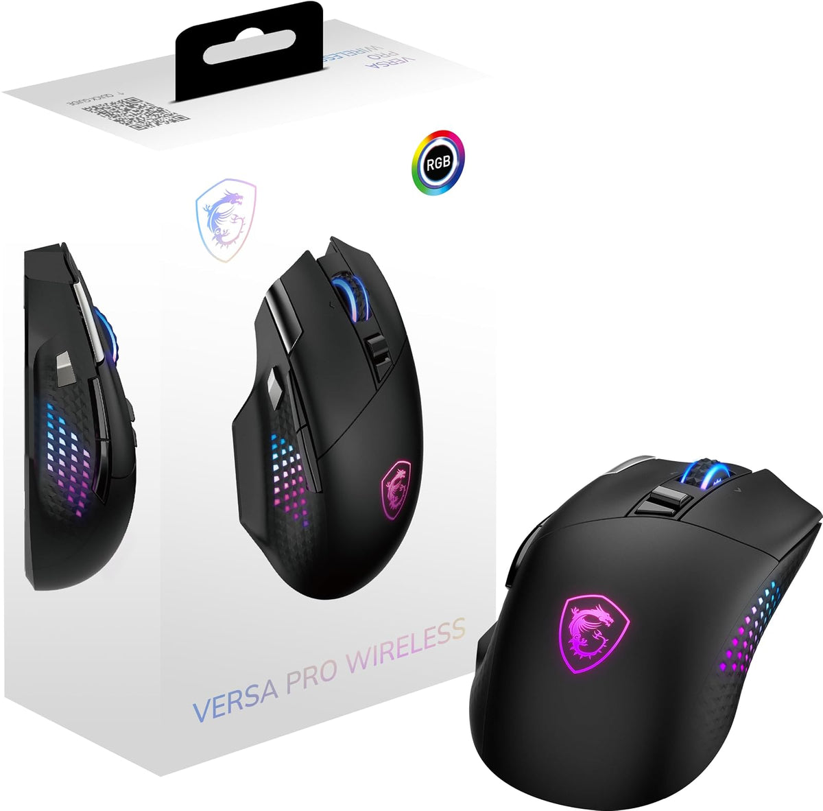 MSI Versa Pro W - Mouse para Juegos, 26000 dpi, 70 M+ Clics, OMRON Micro Interruptor óptico, Sensor óptico, diseño ergonómico de Mano ambitextro, luz RGB