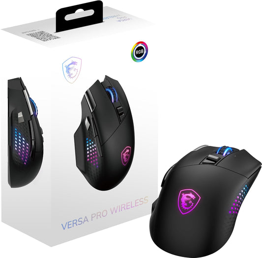 MSI Versa Pro W - Mouse para Juegos, 26000 dpi, 70 M+ Clics, OMRON Micro Interruptor óptico, Sensor óptico, diseño ergonómico de Mano ambitextro, luz RGB