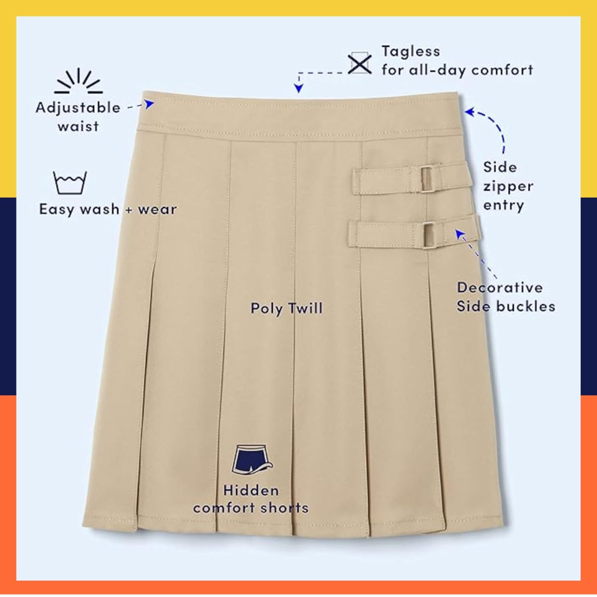 French Toast Girls' Two-Tab Pleated Scooter Skirt