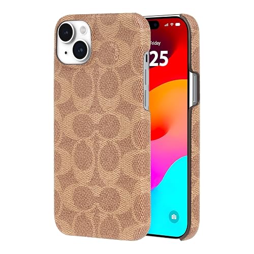 Coach Signature - Funda Delgada de Lona para iPhone 15/14/13, Compatible con Carga inalámbrica, Color café