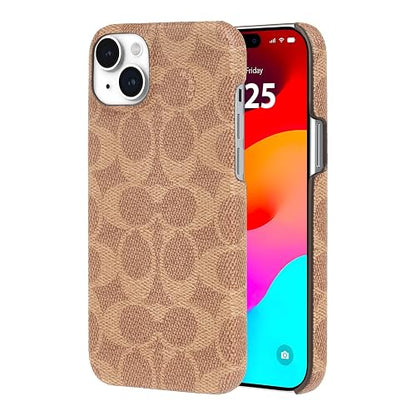 Coach Signature - Funda Delgada de Lona para iPhone 15/14/13, Compatible con Carga inalámbrica, Color café