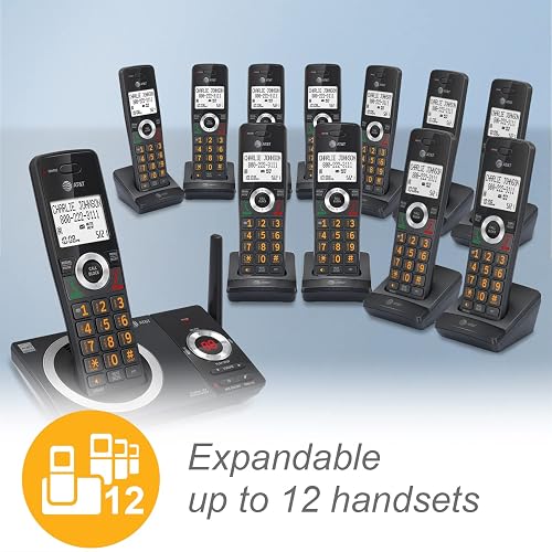 AT&T CL82219 Teléfono Inalámbrico DECT 6.0 | Negro, 2 auriculares, contestador, de llamadas, anunciador de ID, intercomunicador
