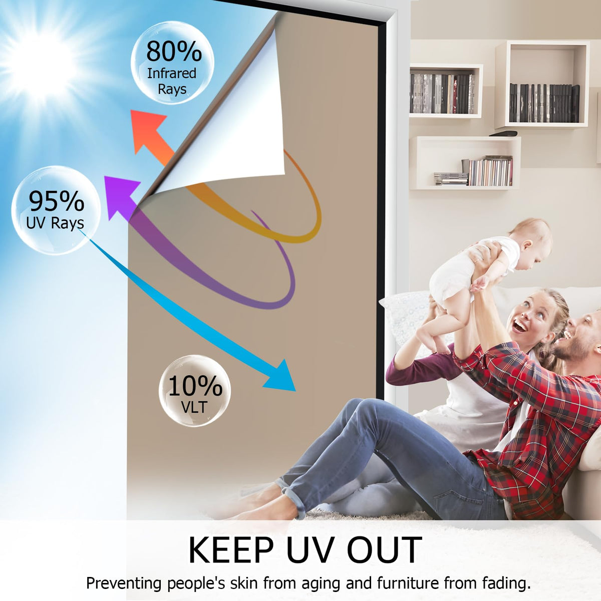 HIDBEA - Película para Ventana con Espejo de una Sola dirección, privacidad Diurna con Bloqueo Solar, película Reflectante para Ventana, Control de Calor, película para el hogar y la Oficina, Color