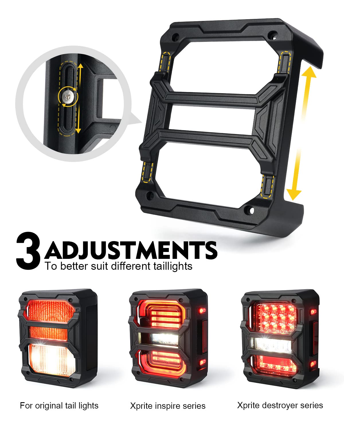 Xprite - Protectores de luz Trasera con diseño de Varillas deslizables, Cubiertas de luz Trasera autopatentadas compatibles con Jeep Wrangler JK JKU 2007-2018, par