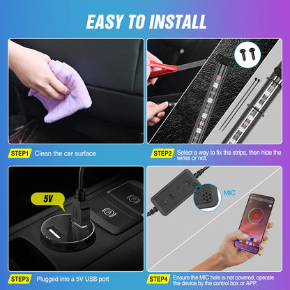 Nilight Luces de Interior RGBIC 72 LED USB 12 V, Multitáctil con App, Modo Música, para Auto y Camión, TL-90