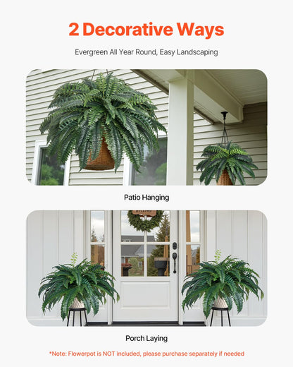 VEVOR Helechos Artificiales de Plástico, Diámetro Natural de 100-119 cm, Decoración de Pared con 88 Ramas, para Casa, Oficina y Exterior, Maceta no Incluida, 720 x 250 x 250 mm, Verde, 1 Pieza