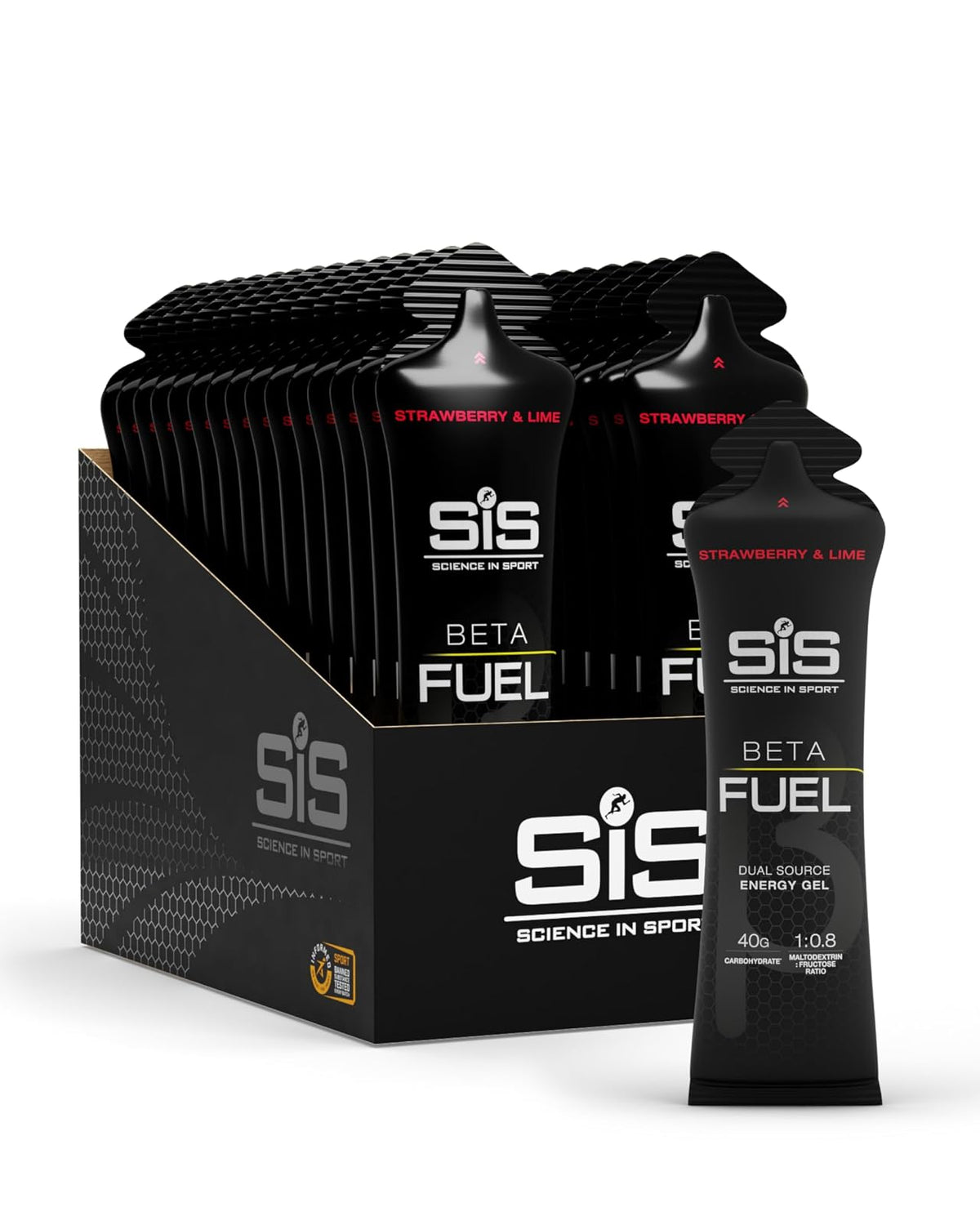 SIS Beta Fuel Gel Energético de Doble Fuente 40g Carbohidratos - Fresa y Lima - Pack of 30