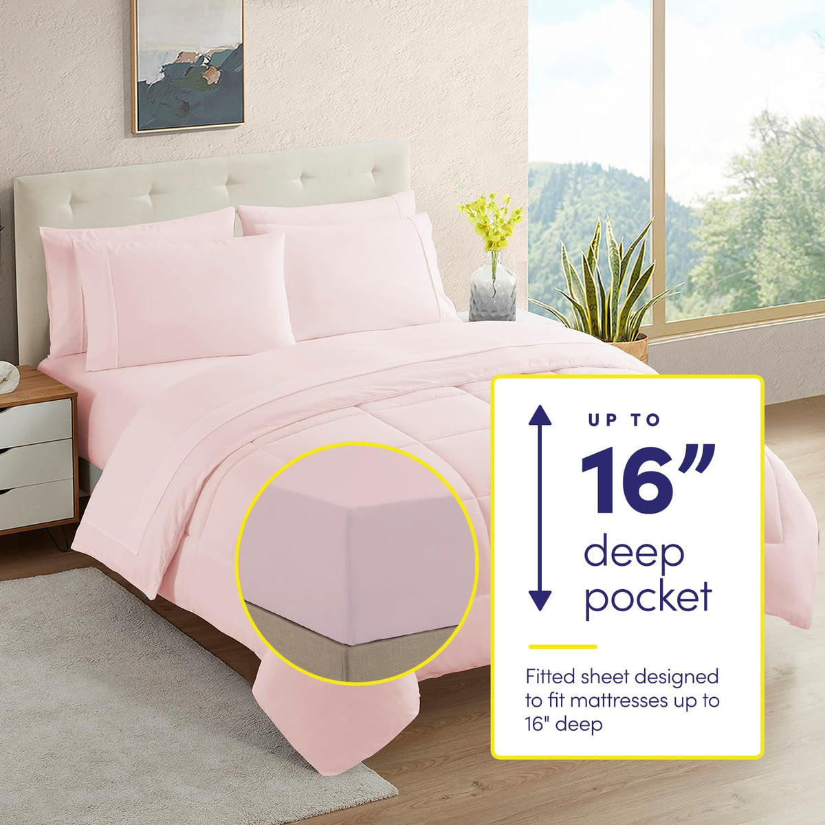 Sweet Home Collection - Juego de edredón de 7 Piezas, Color sólido, Manta Alternativa de plumón Suave para Todas Las Estaciones y sábanas de Microfibra de Lujo, Rosa pálido, tamaño matrimonial