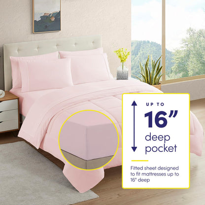 Sweet Home Collection - Juego de edredón de 7 Piezas, Color sólido, Manta Alternativa de plumón Suave para Todas Las Estaciones y sábanas de Microfibra de Lujo, Rosa pálido, tamaño matrimonial