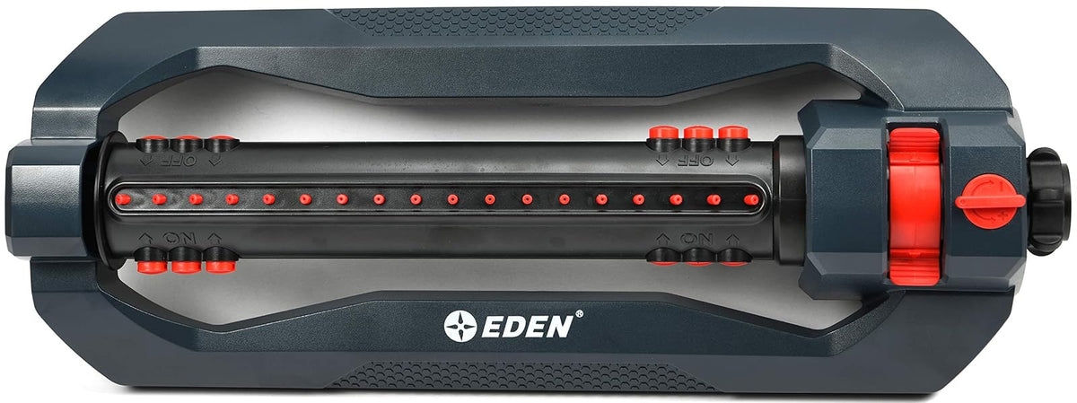 Eden 94112 - Aspersor oscilante Turbo de 3 vías para Patio Grande y césped con Juego de iniciación de conexión rápida, Cubre hasta 4.499 m2 pies