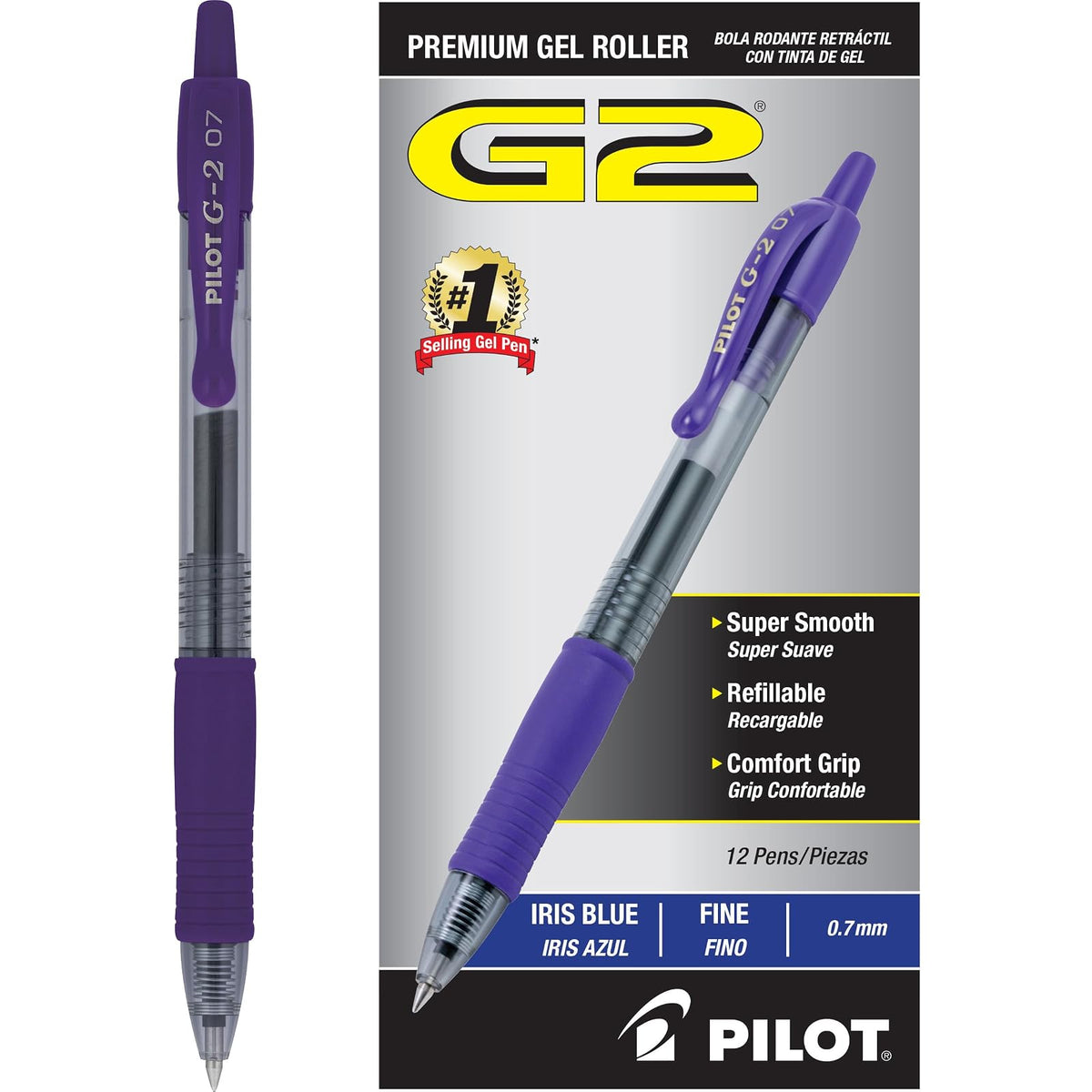 Pilot G2 Bolígrafos Retráctiles de Tinta de Gel Premium - Iris Azul - Recargable