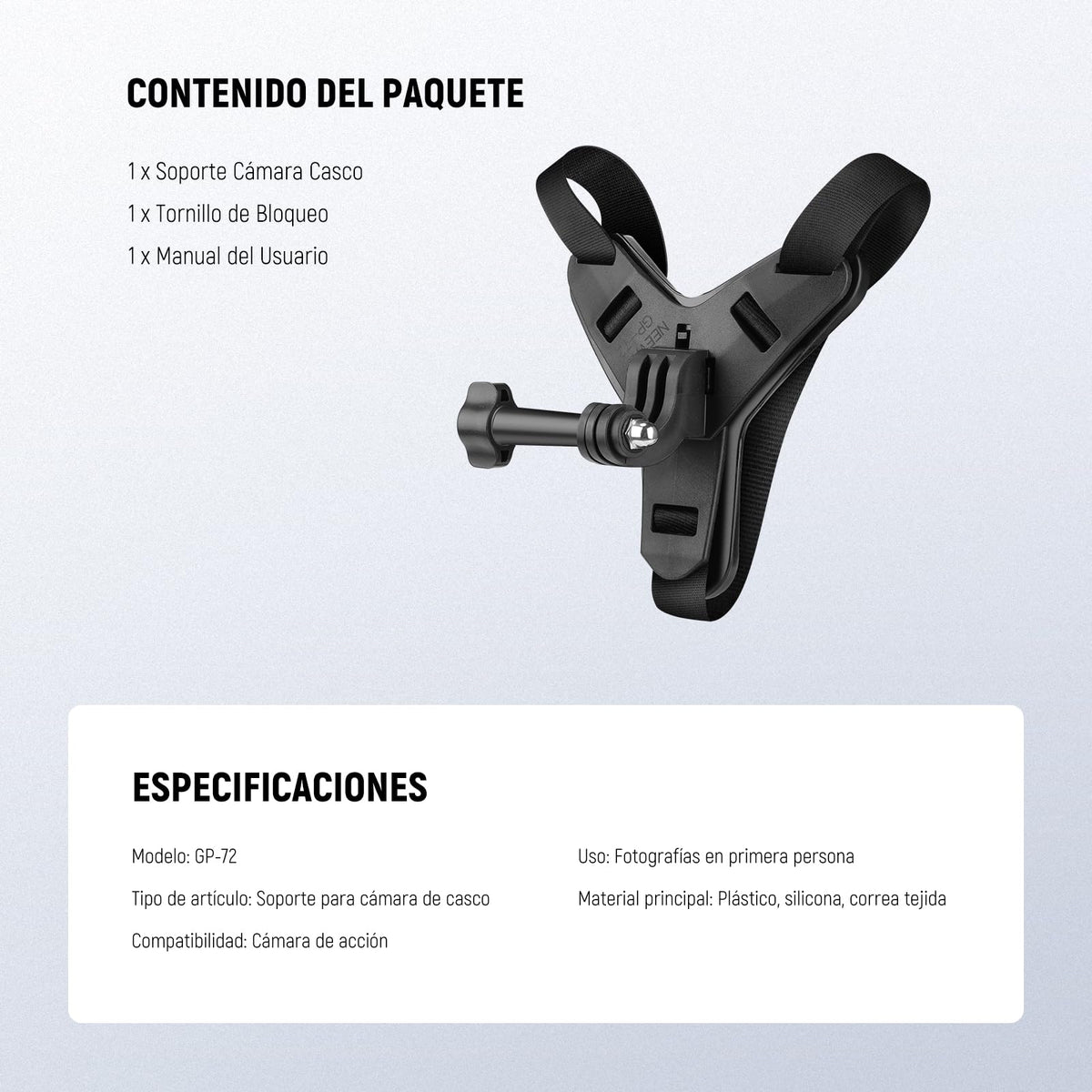 NEEWER Correa Montaje Cámara Barbilla Casco Moto Helmet Chin Camera Mount Strap, POV Vlog Accesorios Kit para Grabación Video Compatible con GoPro Insta360 dji AKASO Action Camera, GP-72