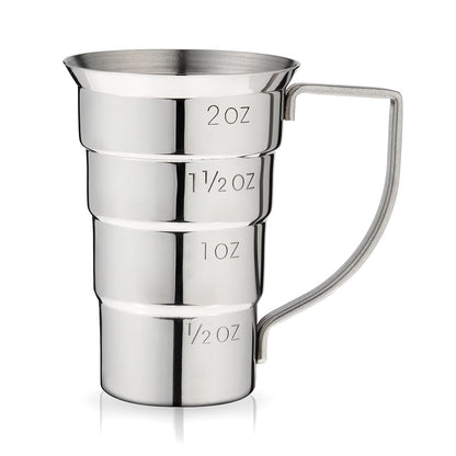 Viski - Jigger escalonado con asa, 4 marcas de medición, taza medidora para recetas de cóctel, 0.5 onzas, 1.5 onzas, 1.5 onzas y 2 onzas, acero inoxidable