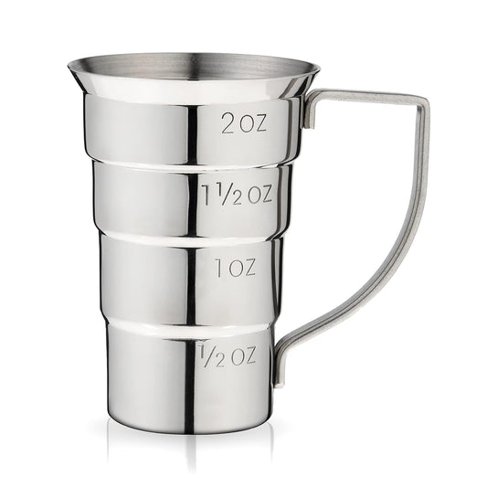 Viski - Jigger escalonado con asa, 4 marcas de medición, taza medidora para recetas de cóctel, 0.5 onzas, 1.5 onzas, 1.5 onzas y 2 onzas, acero inoxidable