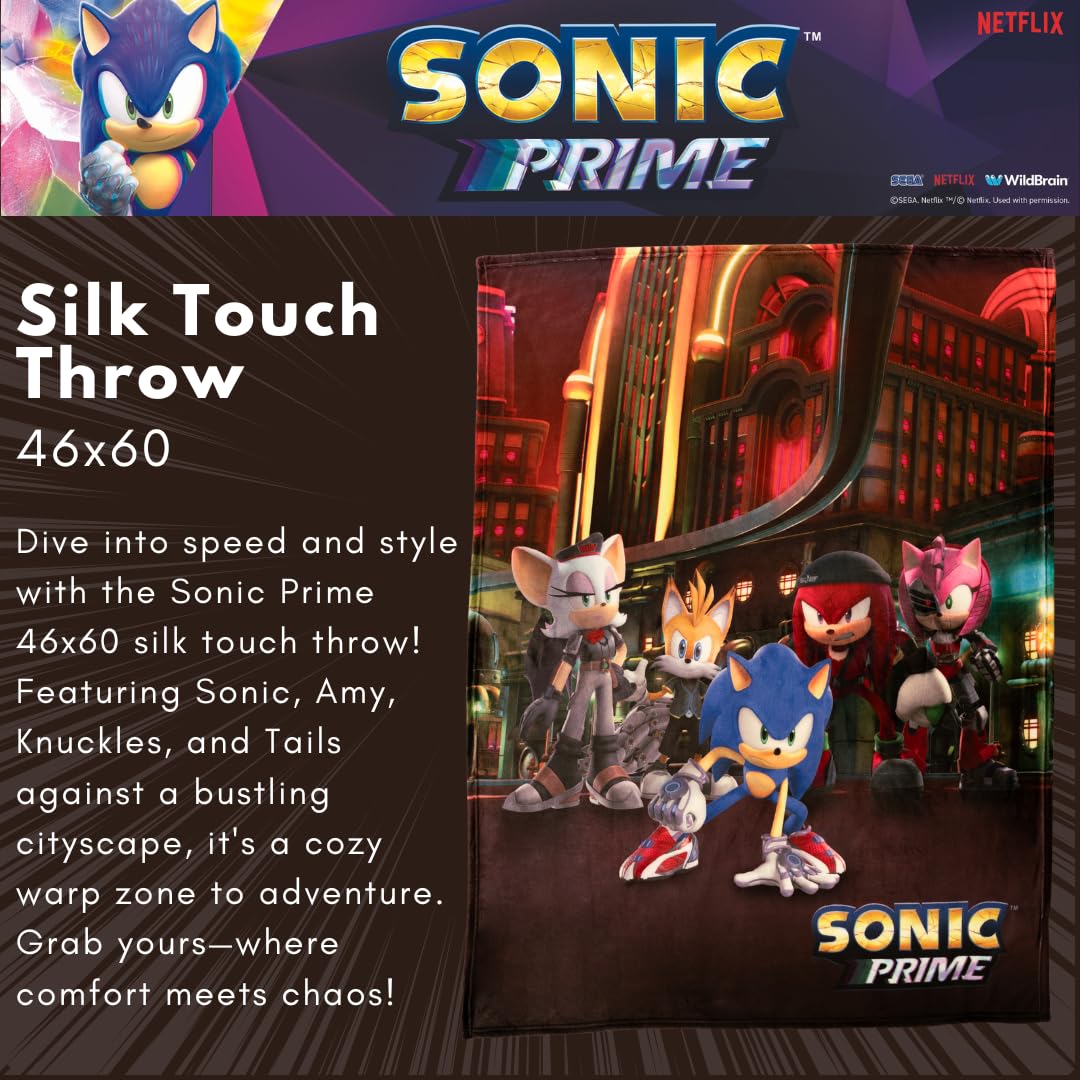 Sonic The Hedgehog Prime Anime Bedding - Manta de Seda súper Suave, 46 x 60 Pulgadas, (Producto con Licencia Oficial)