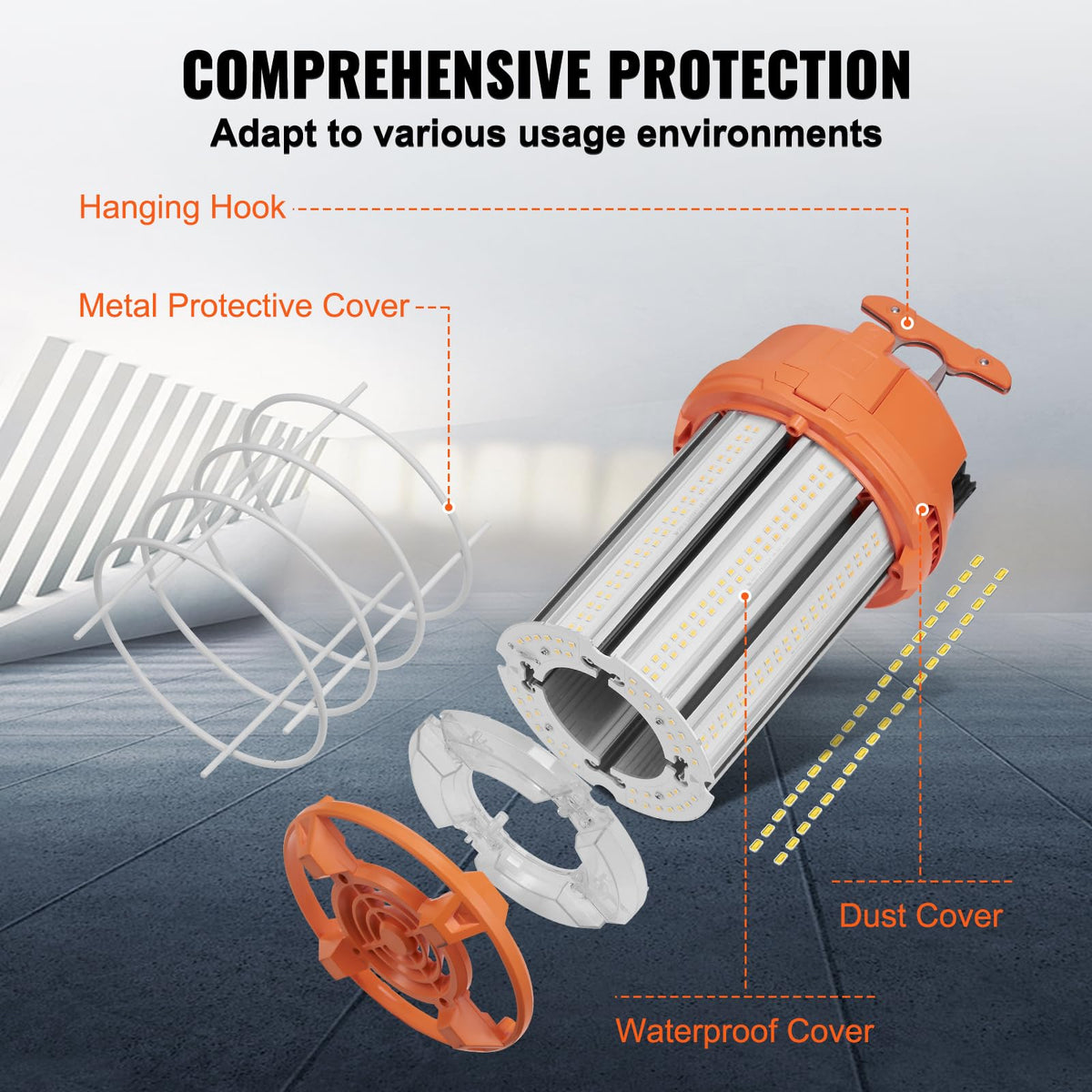 VEVOR - Luz LED de trabajo temporal, 150 W, 20000 lm, luces de construcción portátil de 5000 K, súper brillante e impermeable y conectada hasta 6 luces, iluminación colgante en el lugar de trabajo