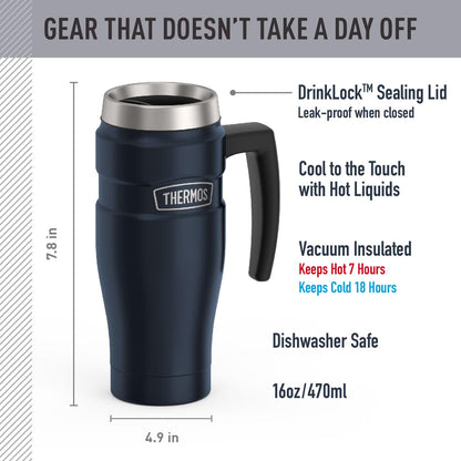 THERMOS Stainless King - Taza de viaje aislada al aspiradora, 16 onzas, azul mate