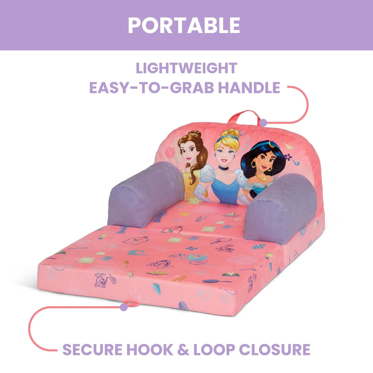 Delta Children - Disney Princess Cozee Buddy - Silla abatible para niños, Color Rosa