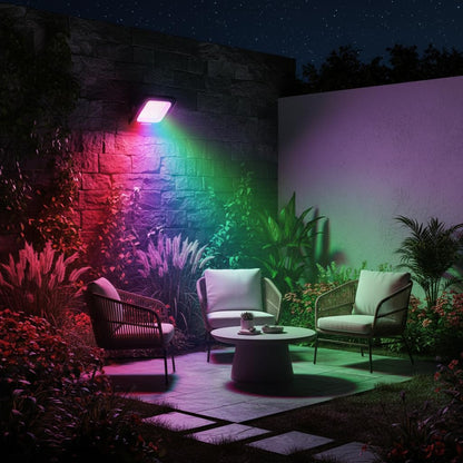 Reflector Winled WRE-015 Slim LED 50W SMD RGB Con Control Remoto, Multicolor, 6,000 Lúmenes Maximo. 16 Colores, Encendido, Apagado, 4 Programas y Atenuador, IP65 Ideal para Exteriores e Interiores