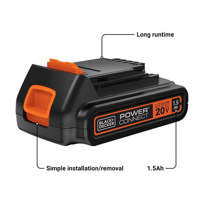 Batería Black+Decker de 20 V MAX, batería de Iones de Litio de 1,5 Ah, Tiempo de Funcionamiento extendido, Compatible con Herramientas, Equipos para Exteriores y aspiradoras de 20 V (LBXR20)
