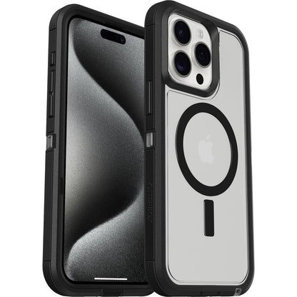 OtterBox - Funda Transparente para iPhone 15 Pro MAX (Solamente) Defender Series XT - Lado Oscuro (Negro/Transparente), sin visualización, Resistente, se Ajusta a MagSafe, Accesorio de cordón (se