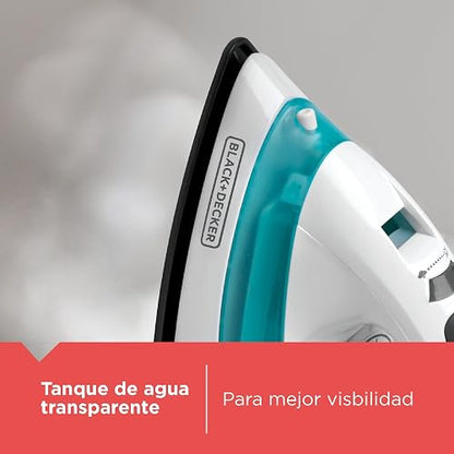Black+Decker Plancha de Vapor 1100W con Suela Antiadherente, IRBD100 | Golpe de vapor y rocío fino para arrugas díficiles