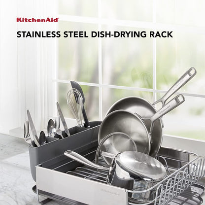 KitchenAid - Estante para Platos de Gran Capacidad, autodrenrenable y Resistente a la oxidación, con Cubierta extraíble, 20.47 Pulgadas, Color Gris