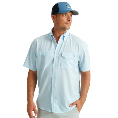 HUK Tide Point Camisa Manga Corta con Botones para Hombre - Agua congelada - XXL